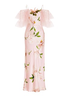 Rodarte - Women's Ruffled Floral Silk-Satin Midi Slip Dress - Pink - US 0 - Moda Operandi