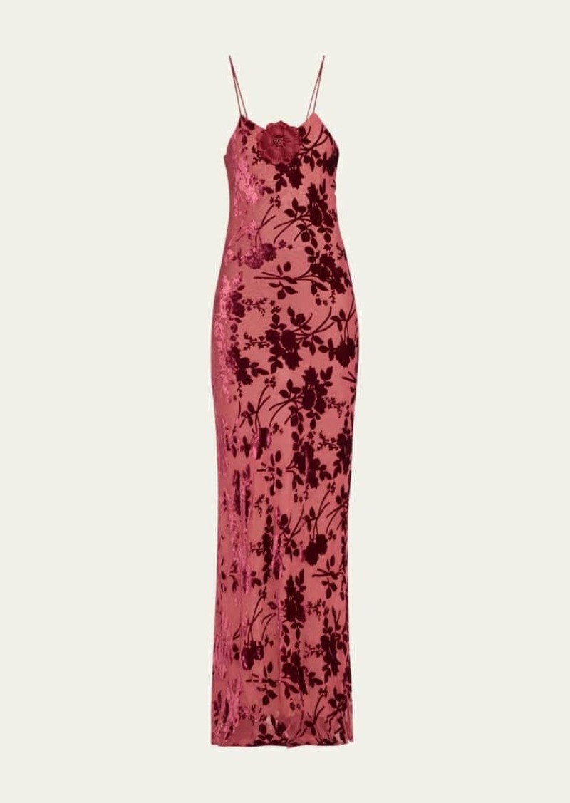 Rodarte Chiffon Burnout Velvet Flower Pin Slip Dress