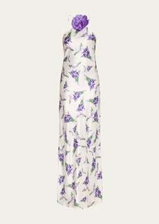 Rodarte Iris Printed Silk Halter Gown