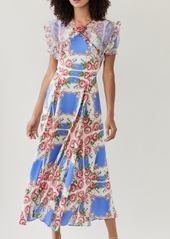 Rodarte Pink and Blue Floral Printed Silk Dress
