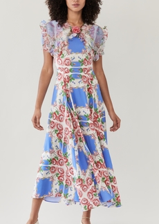Rodarte Pink and Blue Floral Printed Silk Dress