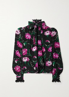 Rodarte Tie-neck Lace-trimmed Floral-print Silk Crepe De Chine Blouse