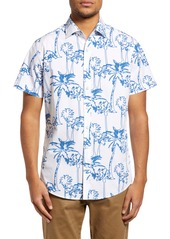 Rodd & Gunn Woodbury Sports Fit Palm Tree Print Short Sleeve Cotton Button-Up Shirt in Ink at Nordstrom Rack