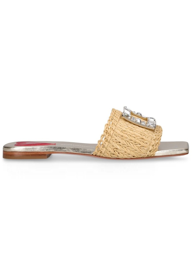 Roger Vivier 10mm Strass Buckle Raffia Flat Slides