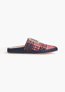 Roger Vivier - RV Lounge crystal-embellished braided leather and suede slippers - Blue - EU 36.5
