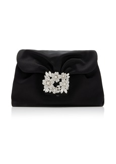 Roger Vivier - Bouquet-Embellished Draped Satin Clutch - Black - OS - Moda Operandi