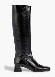 Roger Vivier - Buckle-embellished textured patent-leather knee boots - Black - EU 39