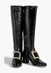 Roger Vivier - Buckle-embellished textured patent-leather knee boots - Black - EU 38