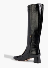 Roger Vivier - Buckle-embellished textured patent-leather knee boots - Black - EU 39