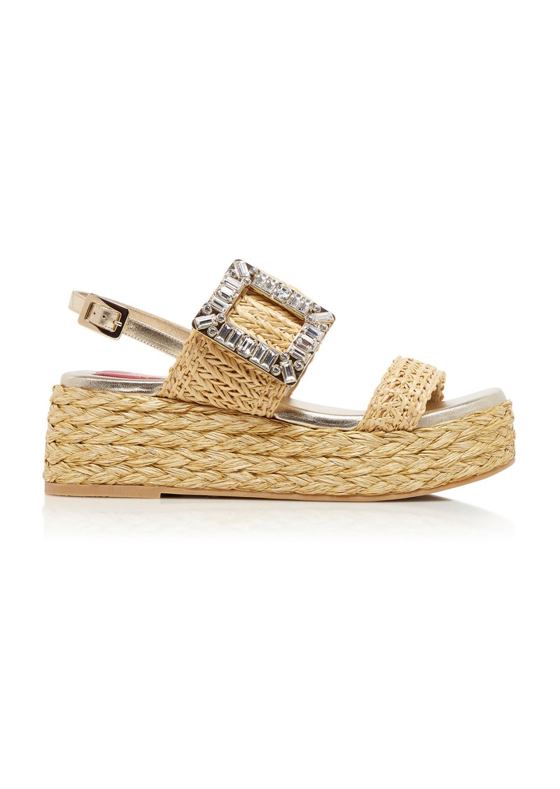 Roger Vivier - Crystal-Buckle Raffia Platform Sandals - Neutral - IT 36 - Moda Operandi