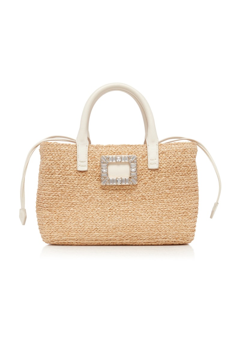 Roger Vivier - Crystal-Buckle Woven Raffia Top Handle Bag - Neutral - OS - Moda Operandi