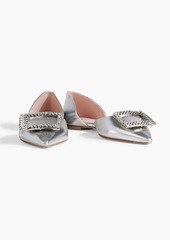 Roger Vivier - Crystal-embellished metallic leather point-toe flats - Metallic - EU 37