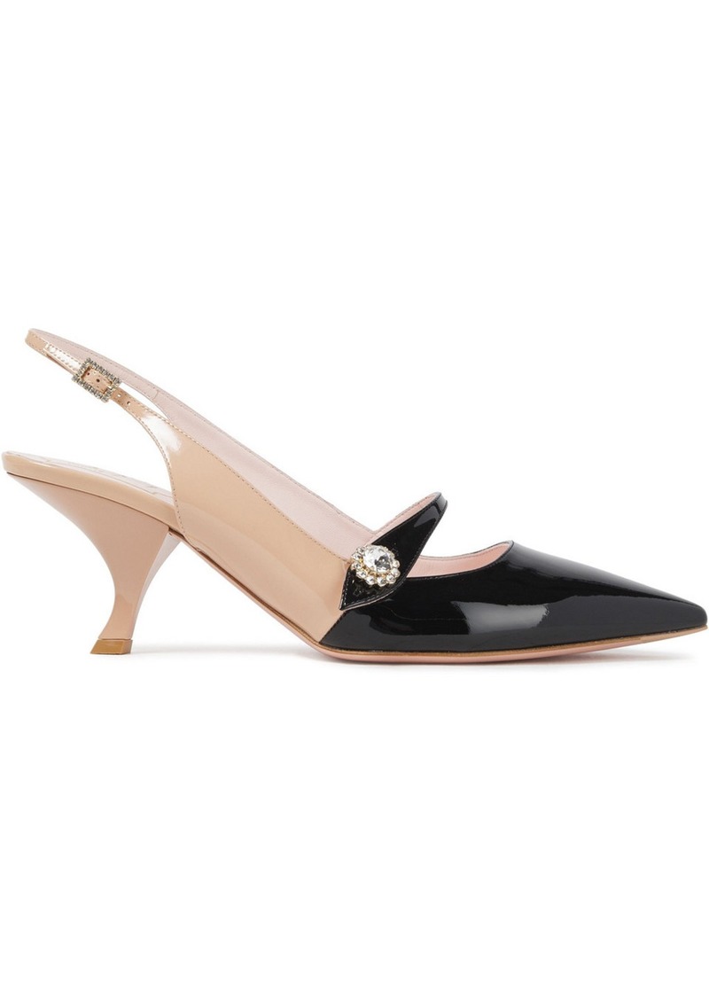 Roger Vivier - Crystal-embellished two-tone patent-leather slingback pumps - Black - EU 34.5