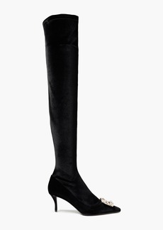 Roger Vivier - Crystal-embellished velvet over-the-knee boots - Black - EU 35.5