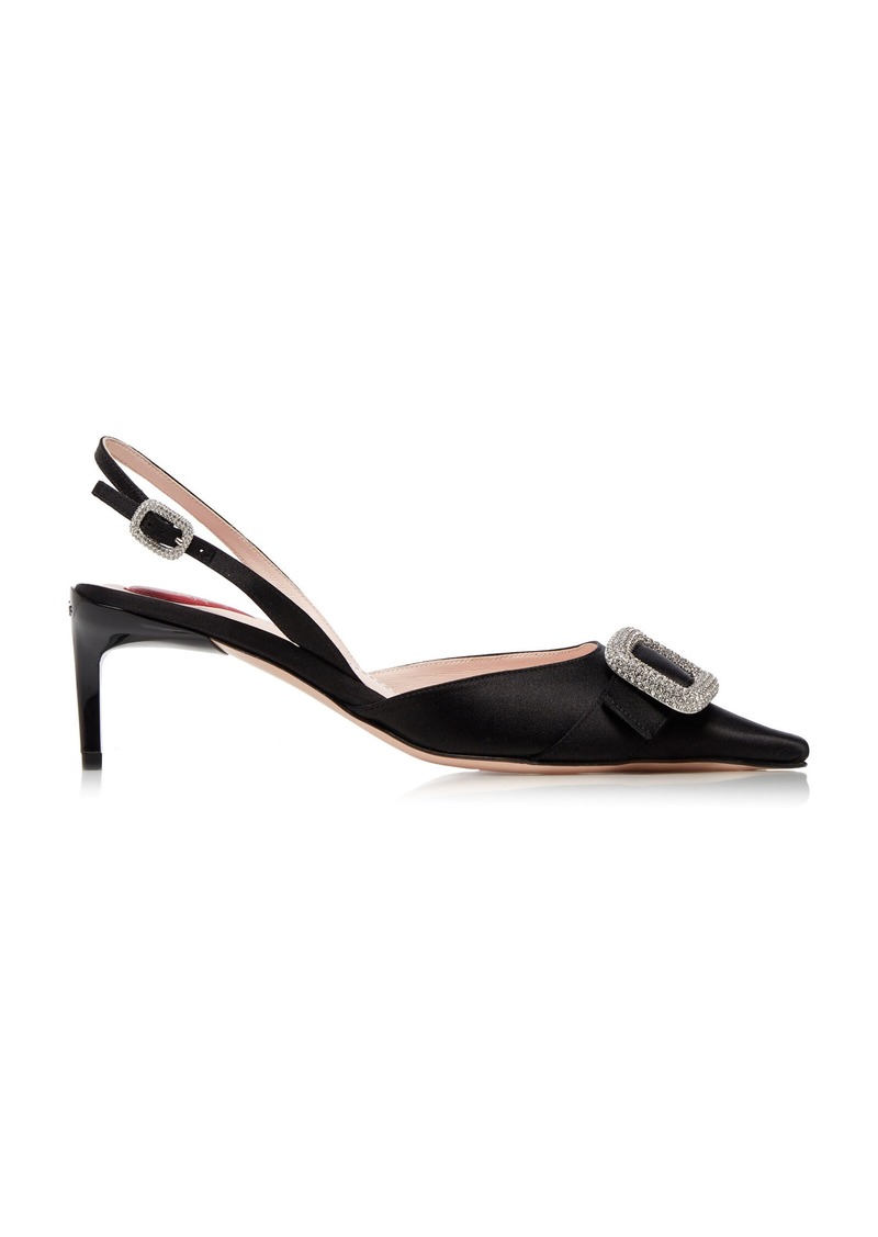 Roger Vivier - Dorsay Buckle-Embellished Satin Slingback Pumps - Black - IT 38 - Moda Operandi