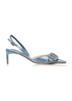 Roger Vivier - Dorsay Buckle-Embellished Satin Slingback Pumps - Blue - IT 38 - Moda Operandi