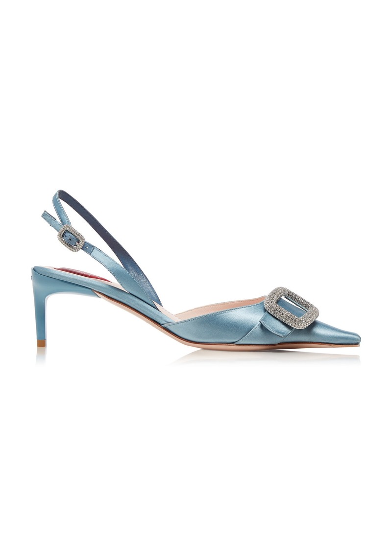 Roger Vivier - Dorsay Buckle-Embellished Satin Slingback Pumps - Blue - IT 36 - Moda Operandi