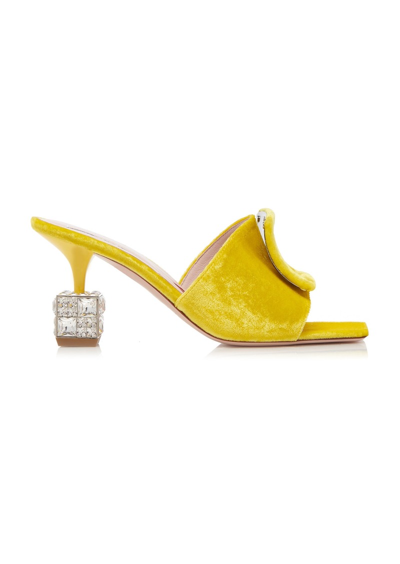 Roger Vivier - Embellished-Cube Heel Velvet Mules - Yellow - IT 36 - Moda Operandi