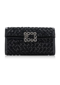 Roger Vivier - Flower-Buckle Sequined Patent Leather Clutch - Black - OS - Moda Operandi