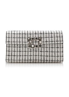 Roger Vivier - Flower-Buckle Tweed Clutch - White - OS - Moda Operandi