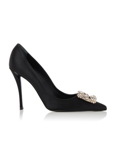 Roger Vivier - Flower Embellished Satin Pumps - Black - IT 39.5 - Moda Operandi