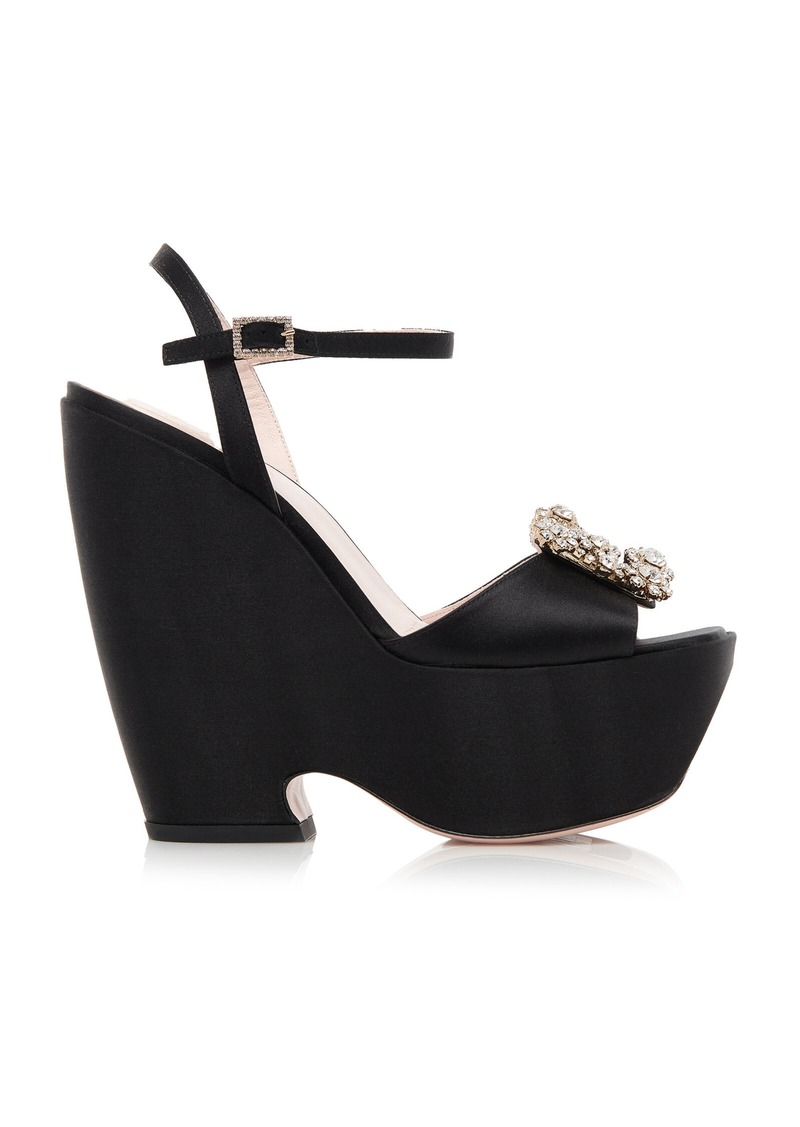 Roger Vivier - Flower Satin Platform Sandals - Black - IT 38.5 - Moda Operandi