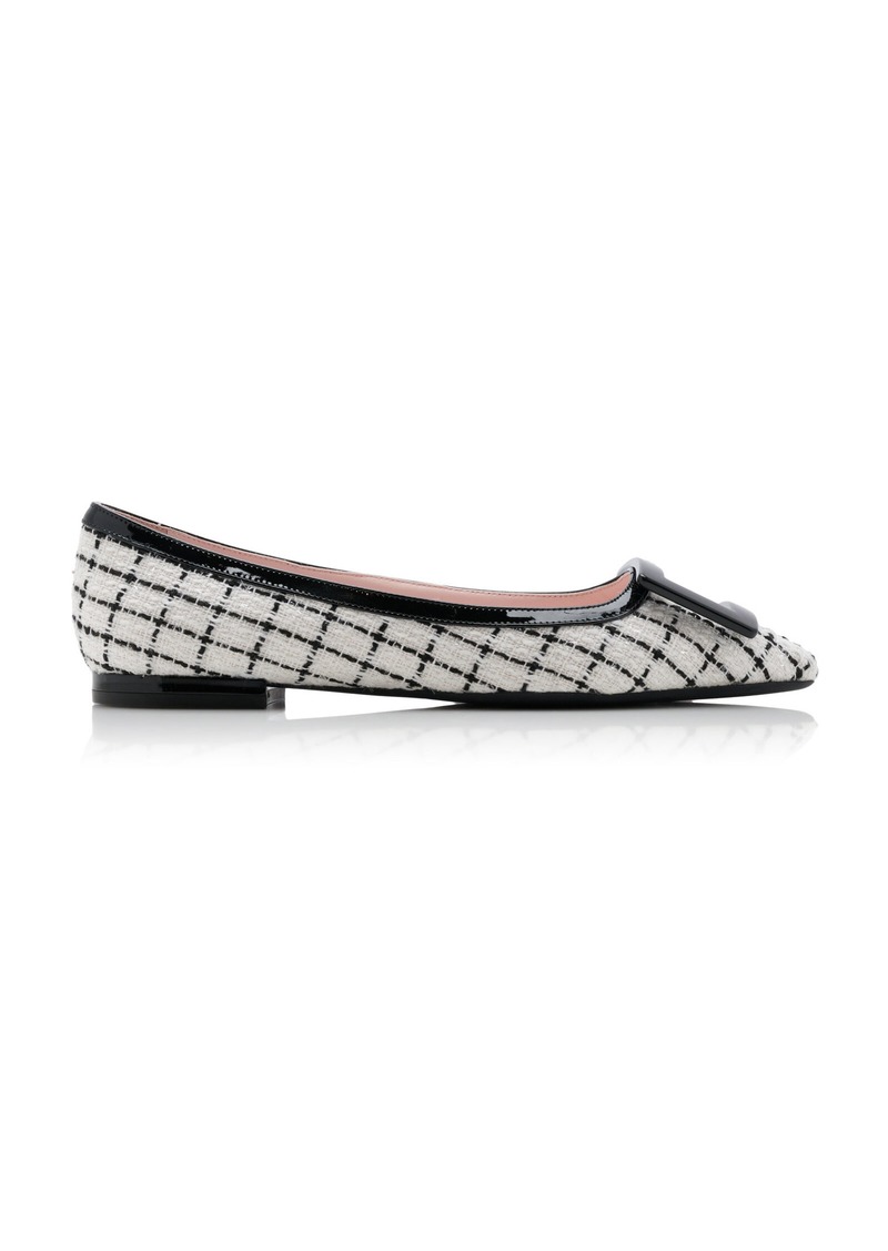 Roger Vivier - Gommettine Patent Leather-Trimmed Tweed Flats - Black/white - IT 41 - Moda Operandi