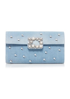 Roger Vivier - Pearl-Embellished Denim Clutch - Blue - OS - Moda Operandi