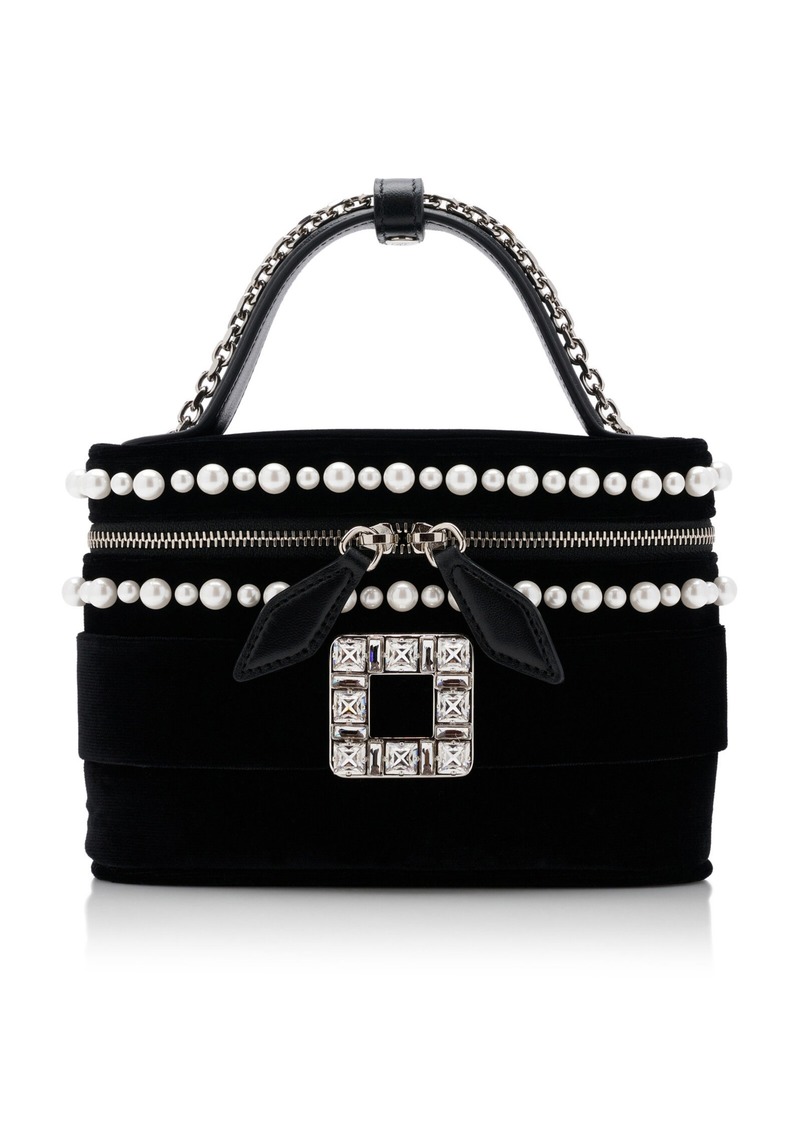 Roger Vivier - Pearl-Embellished Velvet Vanity Micro Bag - Black - OS - Moda Operandi