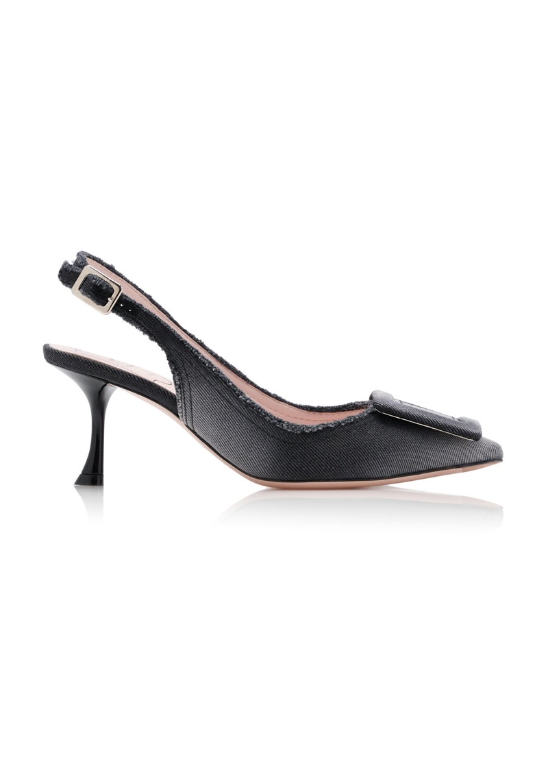 Roger Vivier - Raw Edge Denim Slingback Pumps - Black - IT 36 - Moda Operandi