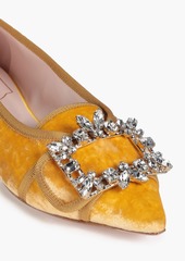 Roger Vivier - RV Broche embellished velvet point-toe flats - Yellow - EU 35