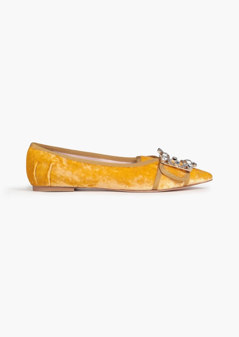 Roger Vivier - RV Broche embellished velvet point-toe flats - Yellow - EU 35