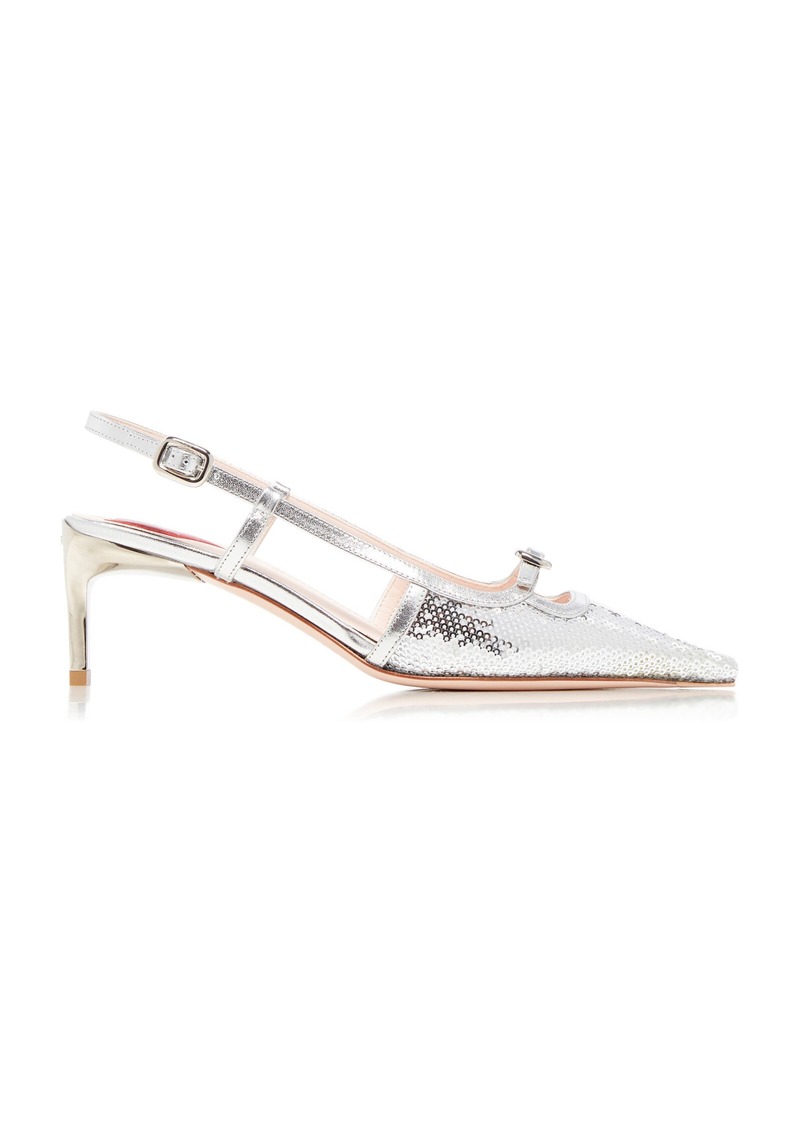 Roger Vivier - Sequined Mini-Buckle Slingback Pumps - White - IT 38 - Moda Operandi