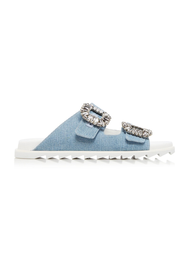 Roger Vivier - Slidy Viv' Buckle-Embellished Denim Sandals - Blue - IT 36 - Moda Operandi