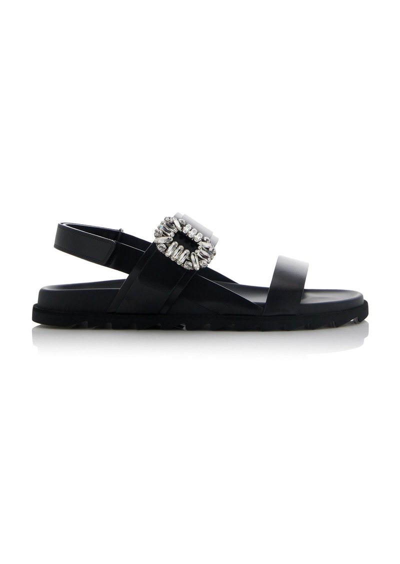 Roger Vivier - Slidy Viv Crystal-Embellished Leather Sandals - Black - IT 38 - Moda Operandi