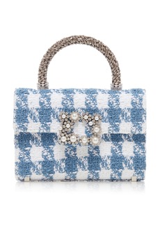 Roger Vivier - St. Pearl Crystal-Embellished Tweed Envelope Bag - Blue - OS - Moda Operandi