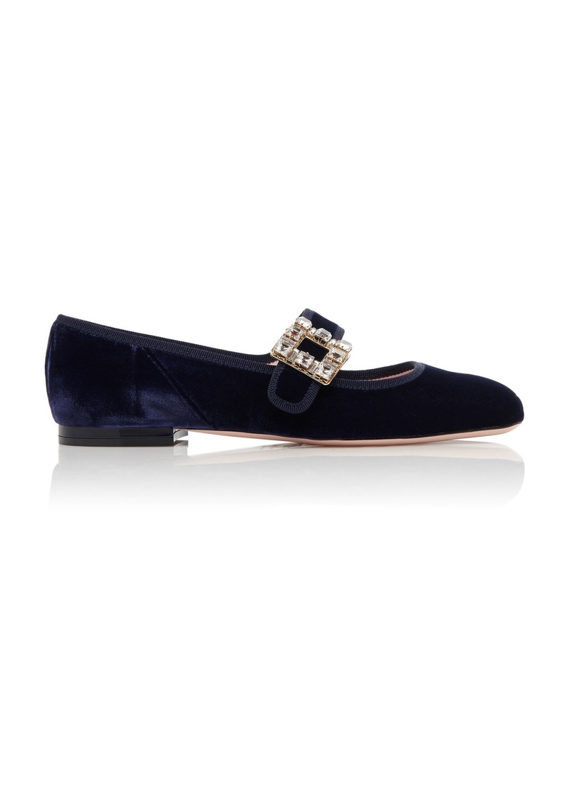 Roger Vivier - Tres Vivier Velvet Flats - Navy - IT 37 - Moda Operandi