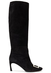 Roger Vivier - Trompette buckle-embellished suede knee boots - Black - EU 40