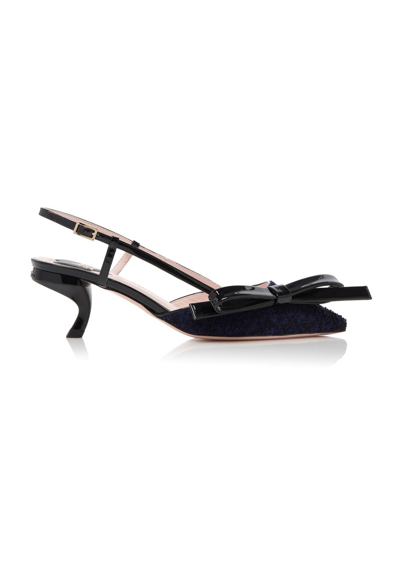 Roger Vivier - Virgule Bow Wool Slingback Pumps - Navy - IT 40.5 - Moda Operandi