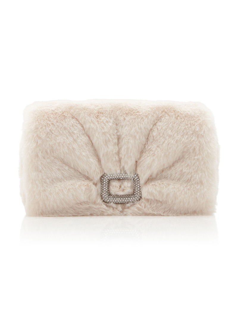 Roger Vivier - Viv Crystal-Embellished Shearling Clutch - White - OS - Moda Operandi