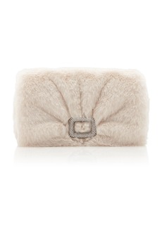 Roger Vivier - Viv Crystal-Embellished Shearling Clutch - White - OS - Moda Operandi