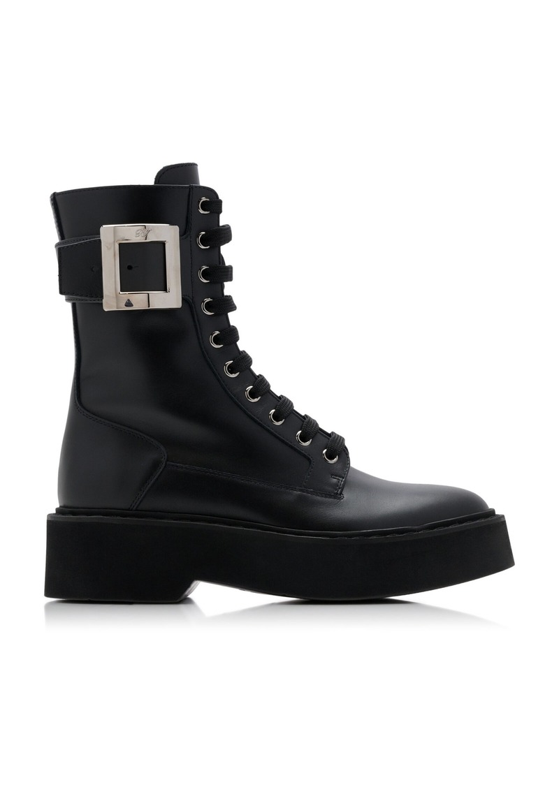 Roger Vivier - Viv Rangers Buckle-Embellished Lace-Up Leather Boots - Black - IT 40 - Moda Operandi