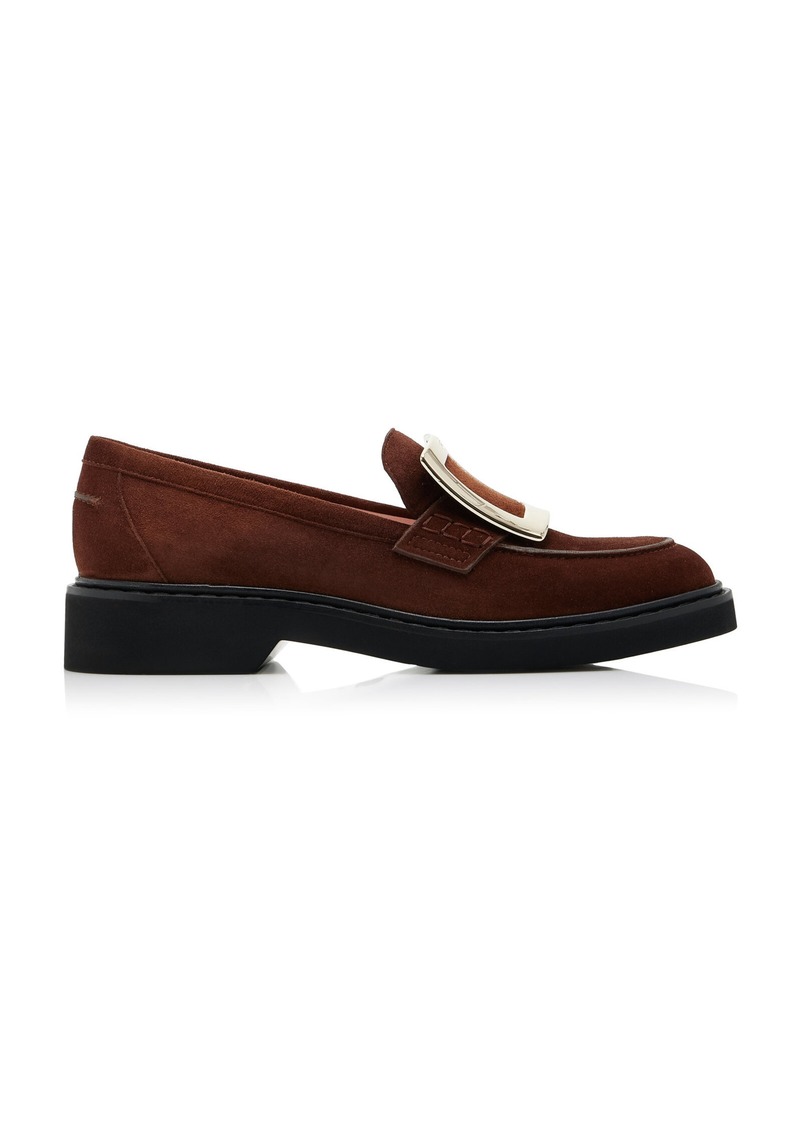 Roger Vivier - Viv Rangers Buckle-Embellished Suede Loafers - Brown - IT 37.5 - Moda Operandi