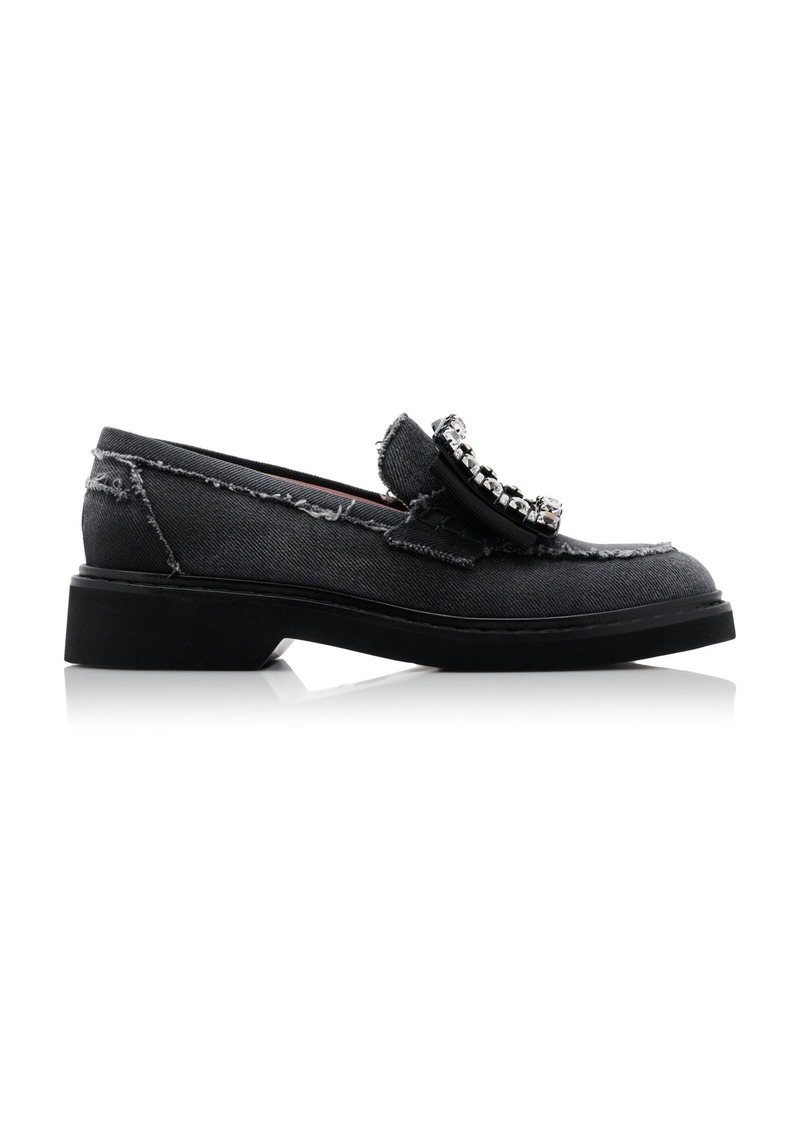 Roger Vivier - Viv Rangers Crystal-Embellished Denim Loafers - Black - IT 36 - Moda Operandi