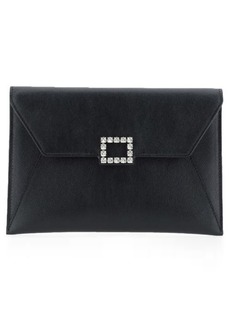 Roger Vivier Small Très Vivier Croc Embossed Metallic Leather Clutch in Black at Nordstrom