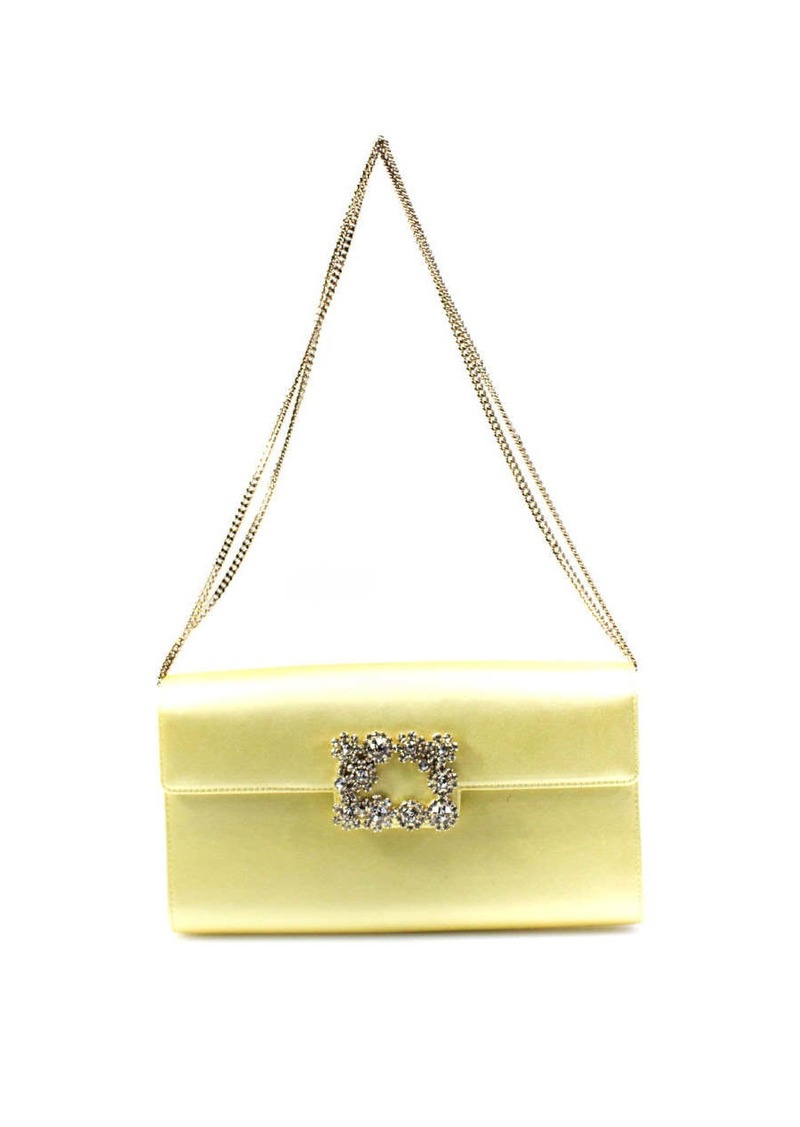 Roger Vivier Womens Crystal Embellished Satin Evening Clutch Handbag Yellow