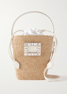 Roger Vivier Viv Basket Mini Crystal-embellished Leather-trimmed Raffia Shoulder Bag