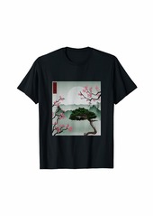 Rogue Japanese Bonsai with Cherry Blossom Graphic Woodblock Art T-Shirt