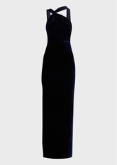 Roland Mouret Asymmetric Halter Velvet Column Gown