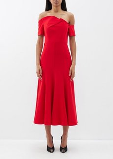 Roland Mouret - Asymmetric Off-shoulder Cady Midi Dress - Womens - Red